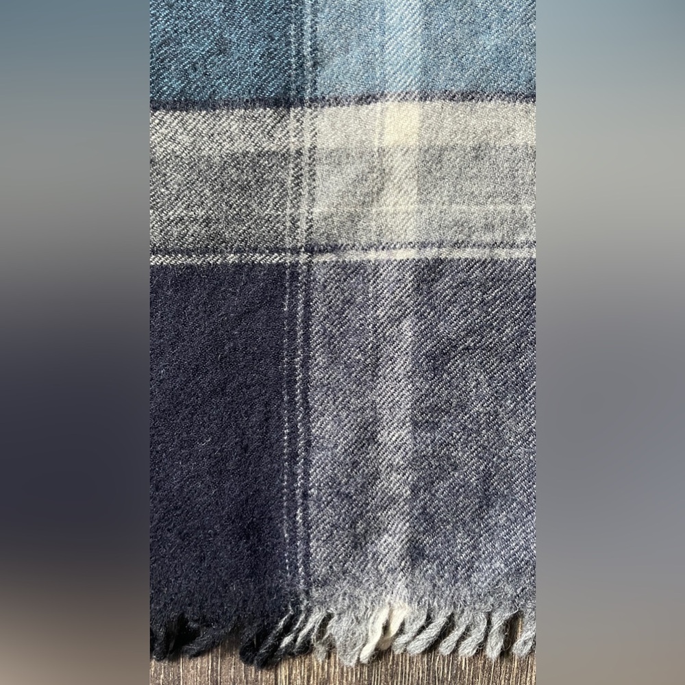 Jack Fraser wool scarf. Navy, sky blue, grey charcoal
